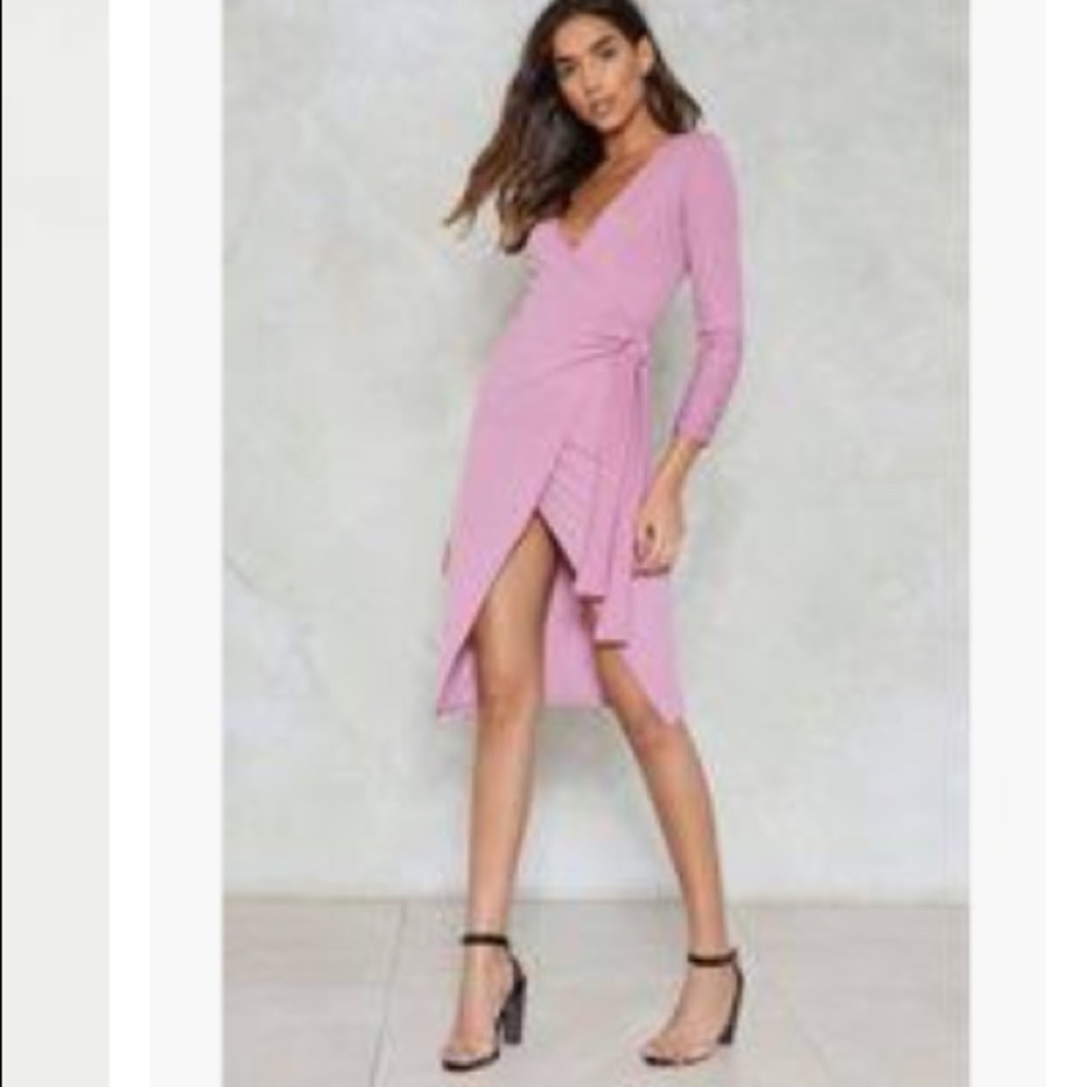 Nasty gal rouched sleeve wrap front midi dress.